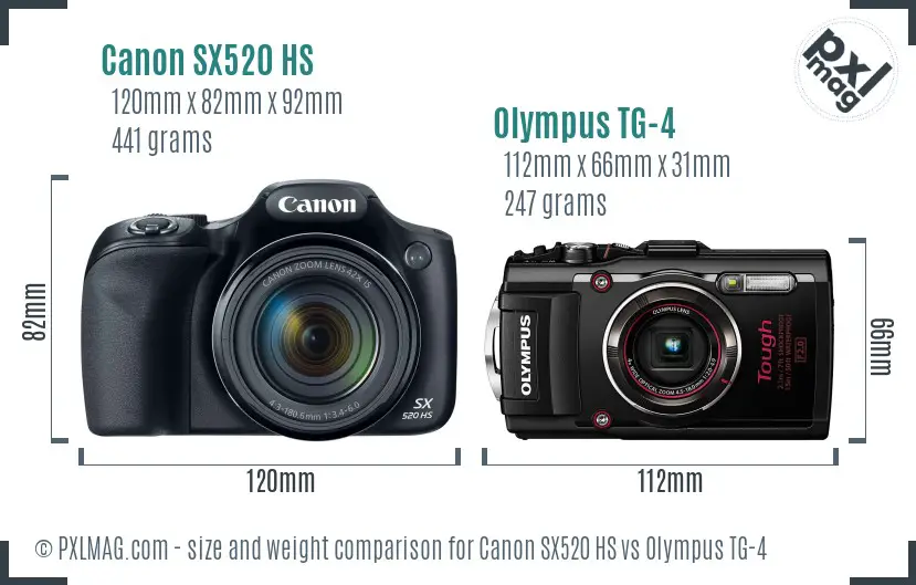 Canon SX520 HS vs Olympus TG-4 size comparison