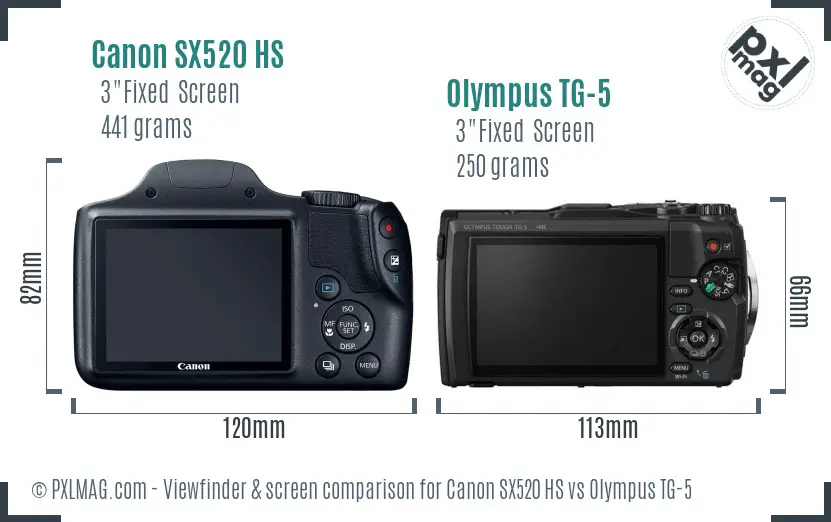 Canon SX520 HS vs Olympus TG-5 Screen and Viewfinder comparison