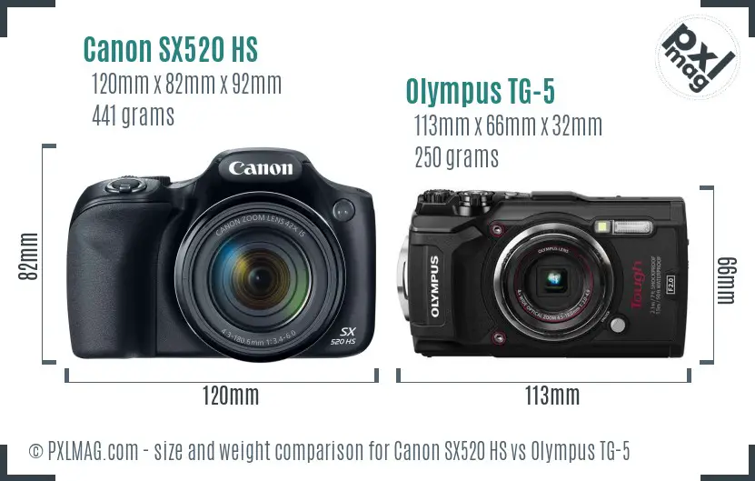 Canon SX520 HS vs Olympus TG-5 size comparison