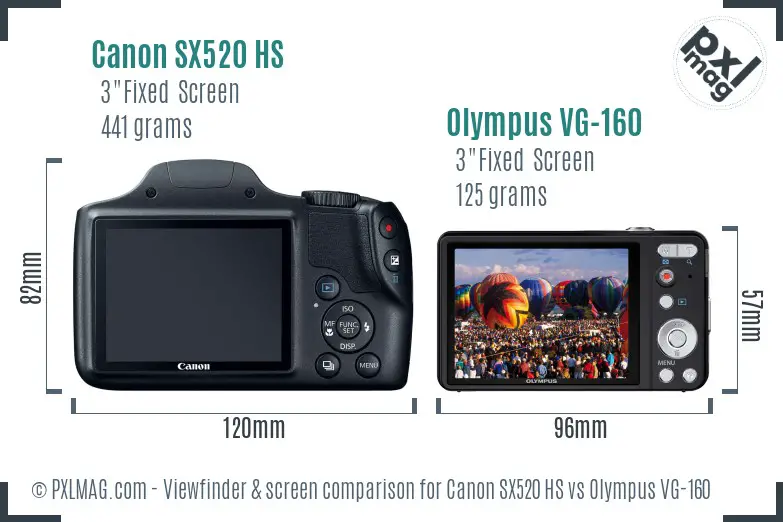 Canon SX520 HS vs Olympus VG-160 Screen and Viewfinder comparison