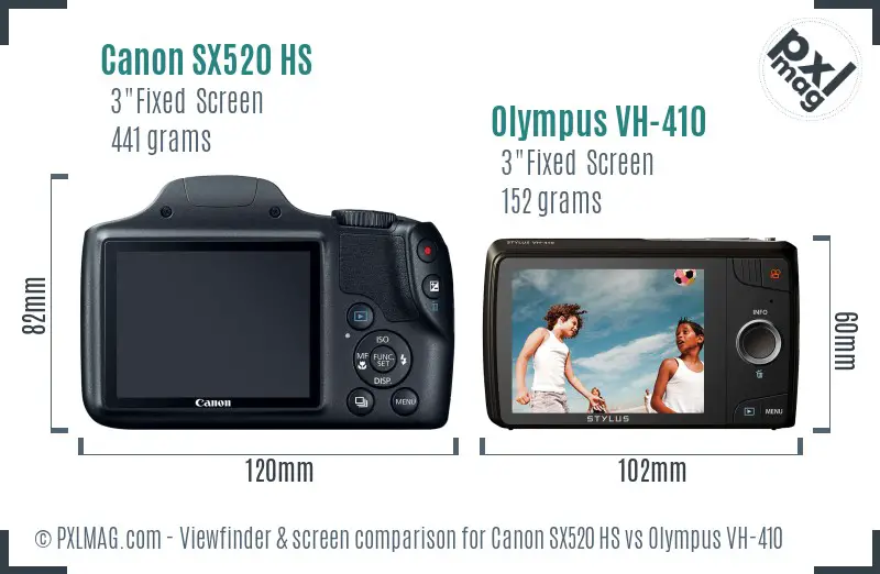 Canon SX520 HS vs Olympus VH-410 Screen and Viewfinder comparison Canon SX520 HS vs Olympus VH-410 Screen and Viewfinder comparison