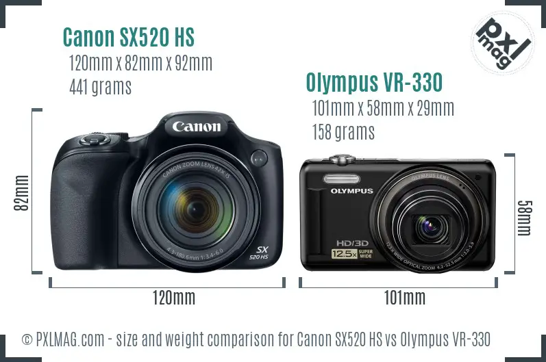 Canon SX520 HS vs Olympus VR-330 size comparison
