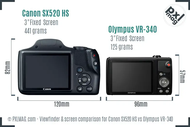 Canon SX520 HS vs Olympus VR-340 Screen and Viewfinder comparison