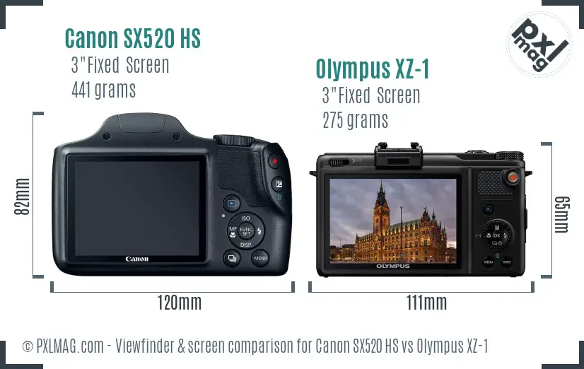 Canon SX520 HS vs Olympus XZ-1 Screen and Viewfinder comparison
