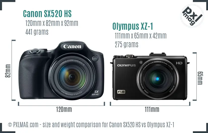 Canon SX520 HS vs Olympus XZ-1 size comparison