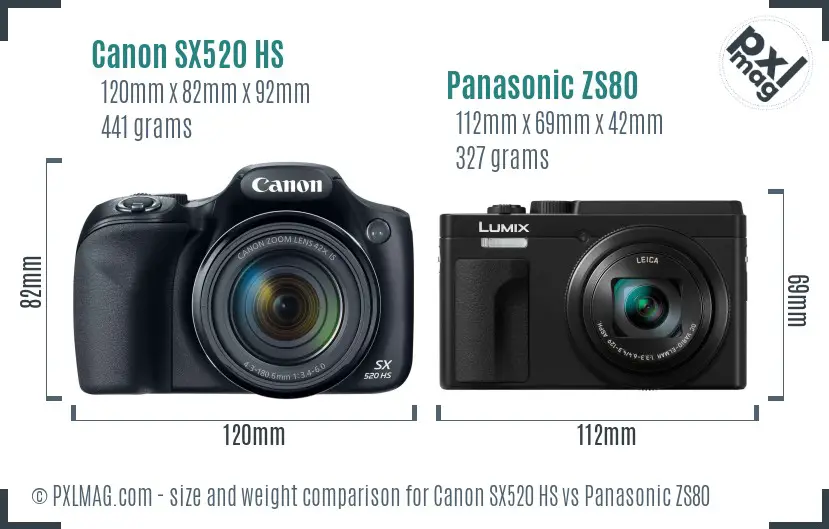 Canon SX520 HS vs Panasonic ZS80 size comparison