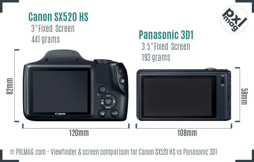 Canon SX520 HS vs Panasonic 3D1 Screen and Viewfinder comparison