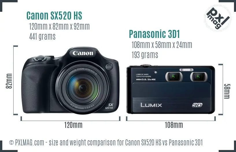 Canon SX520 HS vs Panasonic 3D1 size comparison