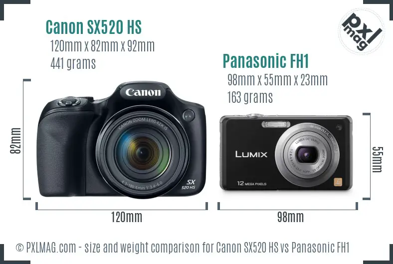 Canon SX520 HS vs Panasonic FH1 size comparison