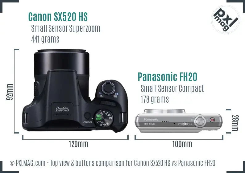 Canon SX520 HS vs Panasonic FH20 top view buttons comparison Canon SX520 HS vs Panasonic FH20 top view buttons comparison