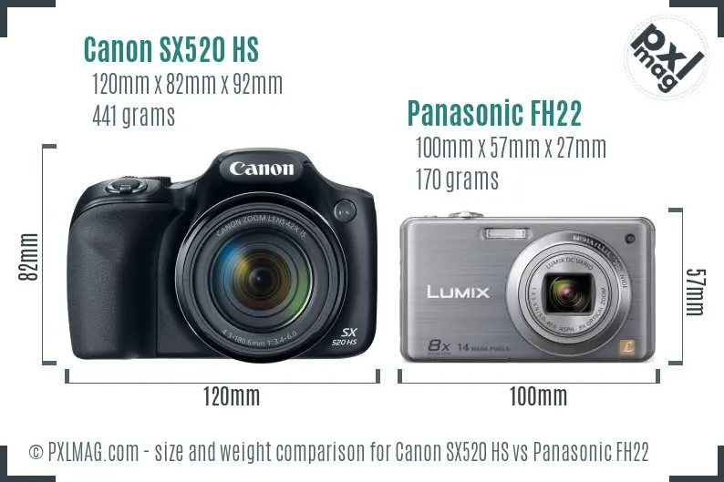 Canon SX520 HS vs Panasonic FH22 size comparison