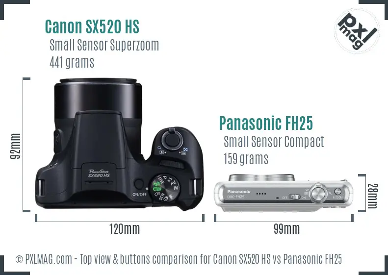 Canon SX520 HS vs Panasonic FH25 top view buttons comparison