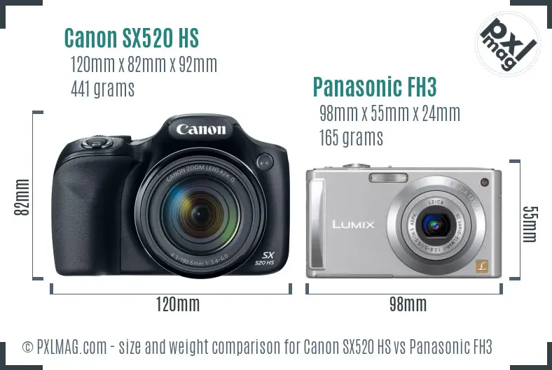 Canon SX520 HS vs Panasonic FH3 size comparison