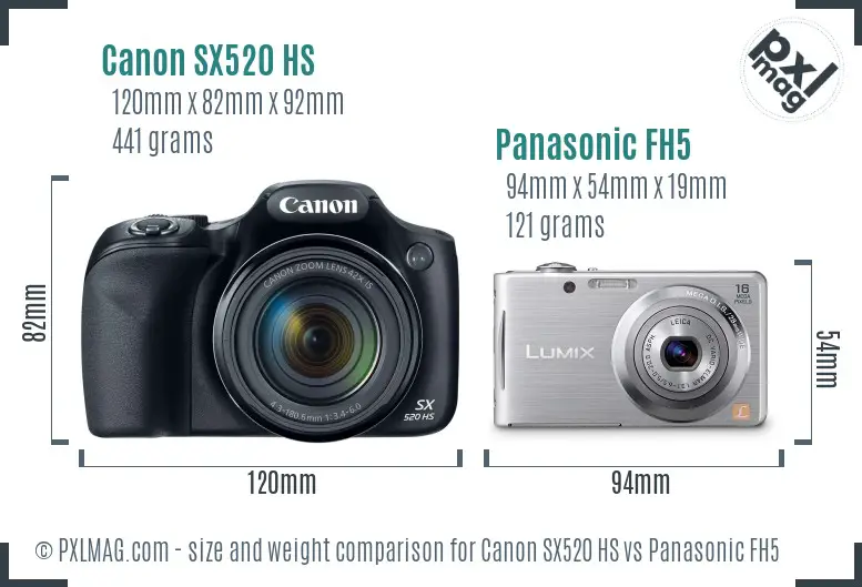 Canon SX520 HS vs Panasonic FH5 size comparison