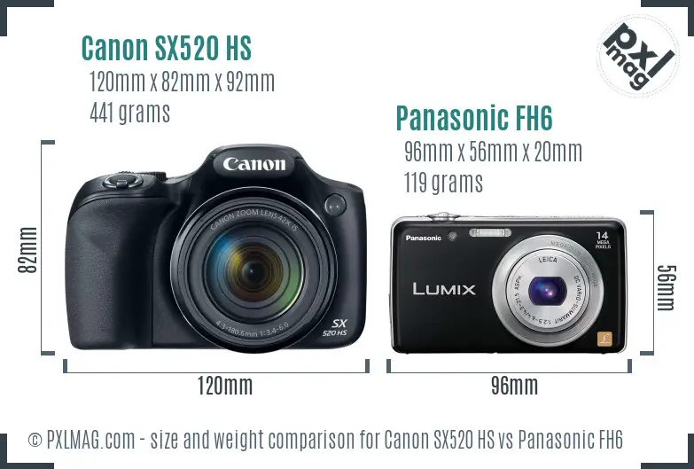 Canon SX520 HS vs Panasonic FH6 size comparison