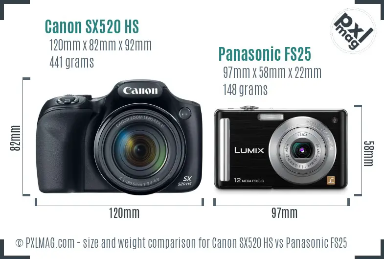 Canon SX520 HS vs Panasonic FS25 size comparison