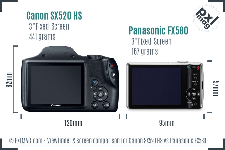 Canon SX520 HS vs Panasonic FX580 Screen and Viewfinder comparison