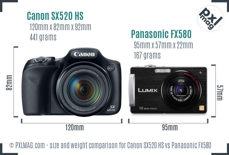 Canon SX520 HS vs Panasonic FX580 size comparison