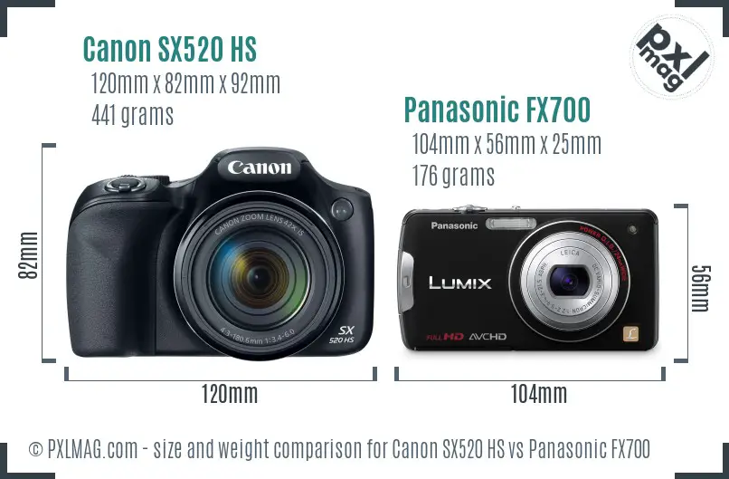 Canon SX520 HS vs Panasonic FX700 size comparison