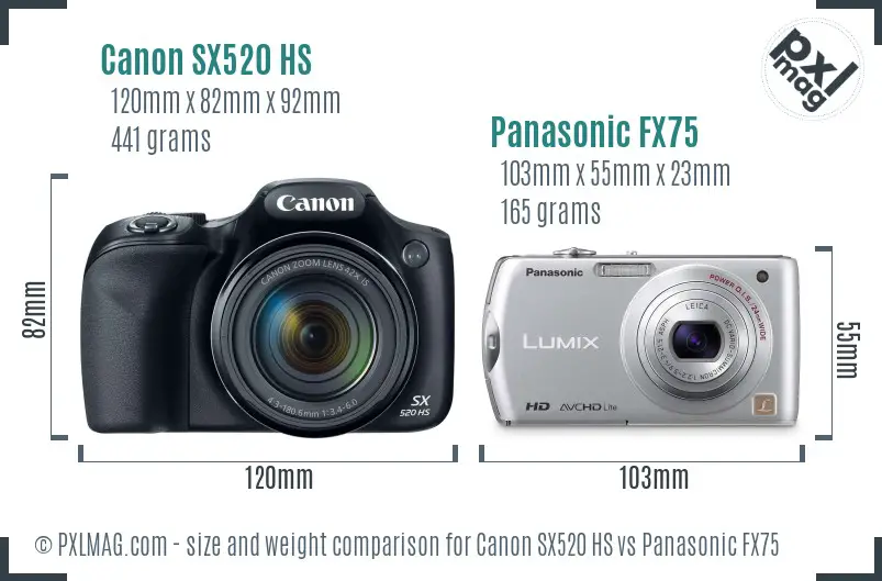 Canon SX520 HS vs Panasonic FX75 size comparison