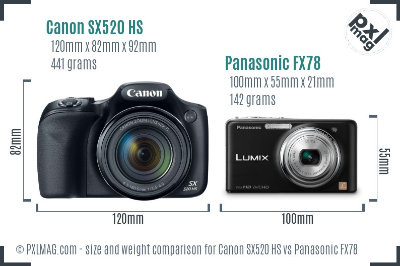 Canon SX520 HS vs Panasonic FX78 size comparison