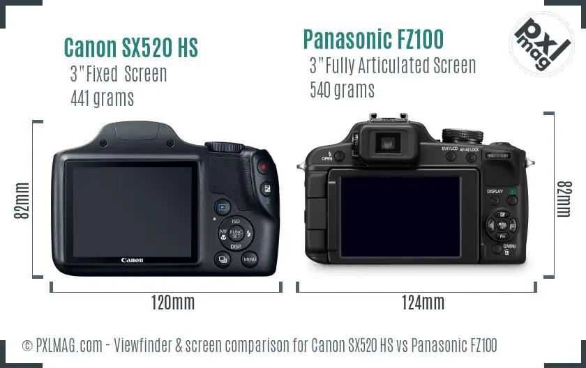 Canon SX520 HS vs Panasonic FZ100 Screen and Viewfinder comparison