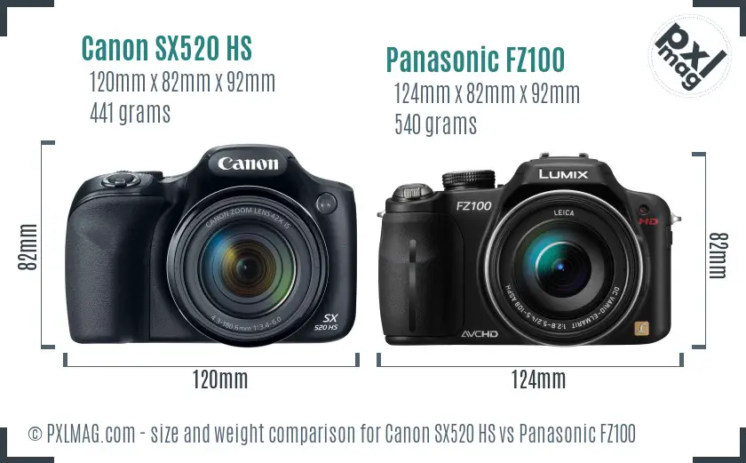 Canon SX520 HS vs Panasonic FZ100 size comparison