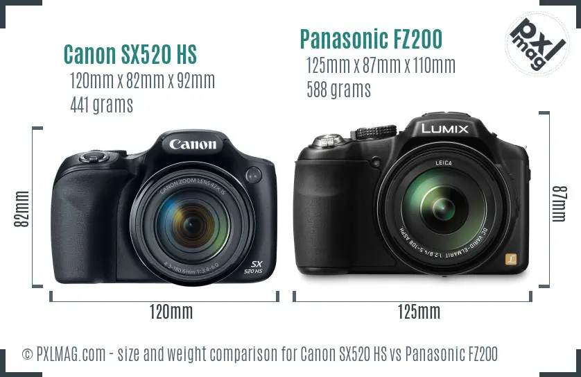 Canon SX520 HS vs Panasonic FZ200 size comparison