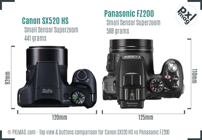 Canon SX520 HS vs Panasonic FZ200 top view buttons comparison