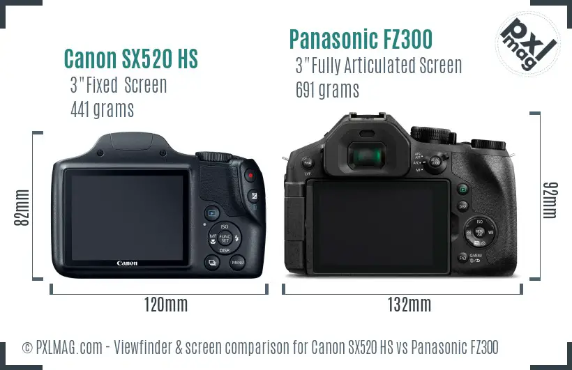 Canon SX520 HS vs Panasonic FZ300 Screen and Viewfinder comparison