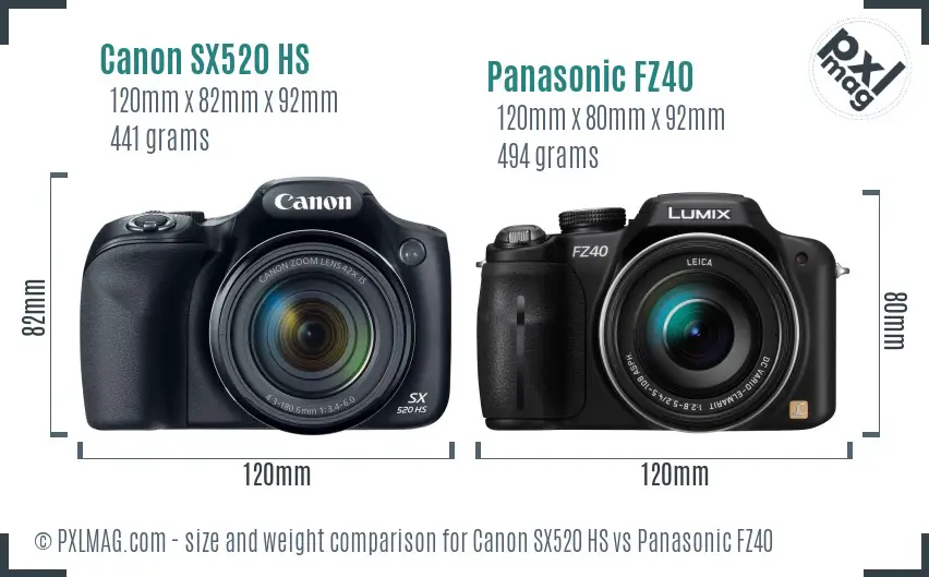 Canon SX520 HS vs Panasonic FZ40 size comparison