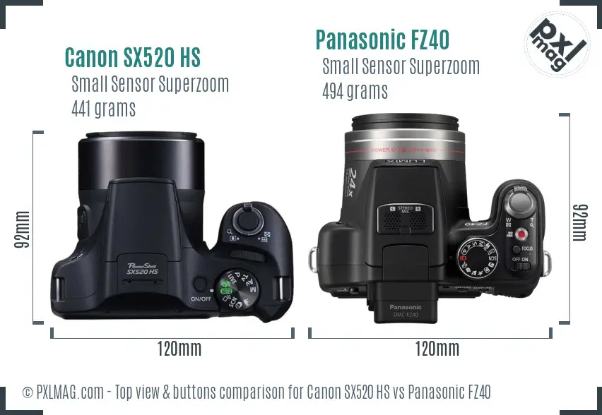 Canon SX520 HS vs Panasonic FZ40 top view buttons comparison