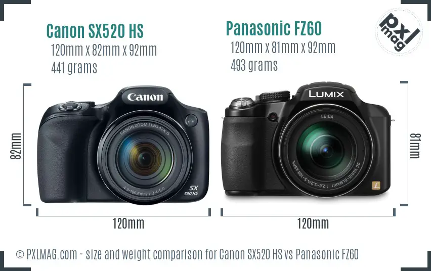 Canon SX520 HS vs Panasonic FZ60 size comparison Canon SX520 HS vs Panasonic FZ60 size comparison