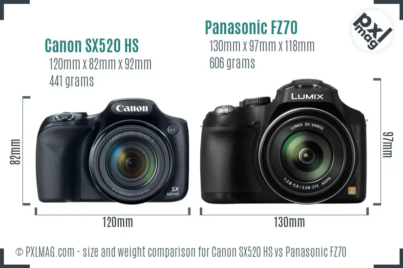 Canon SX520 HS vs Panasonic FZ70 size comparison