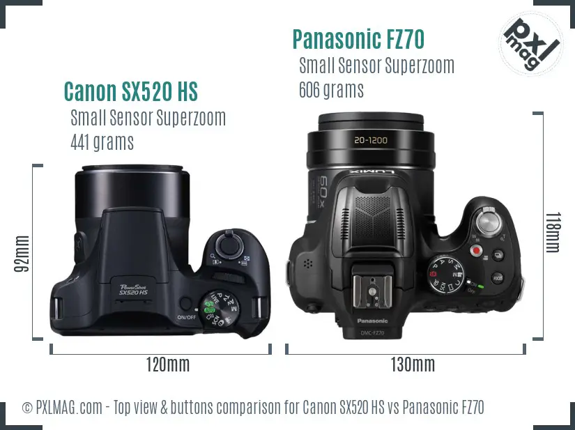 Canon SX520 HS vs Panasonic FZ70 top view buttons comparison