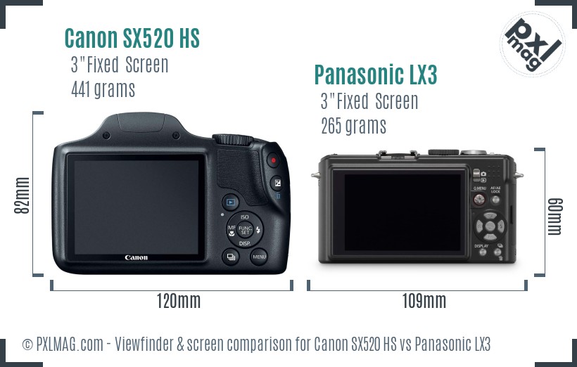 Canon SX520 HS vs Panasonic LX3 Screen and Viewfinder comparison