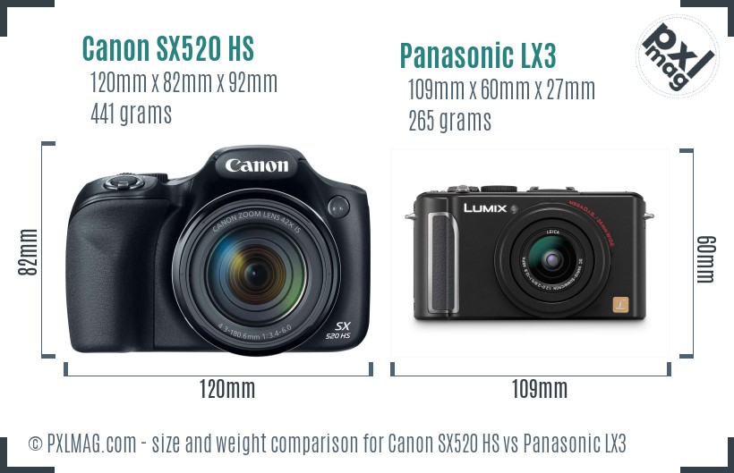 Canon SX520 HS vs Panasonic LX3 size comparison