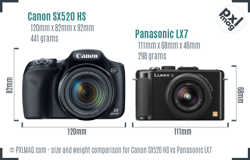 Canon SX520 HS vs Panasonic LX7 size comparison Canon SX520 HS vs Panasonic LX7 size comparison