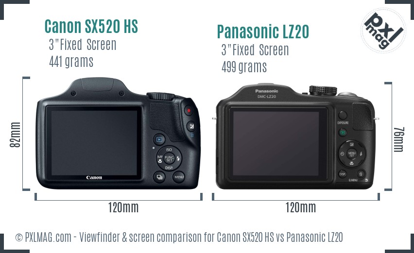 Canon SX520 HS vs Panasonic LZ20 Screen and Viewfinder comparison