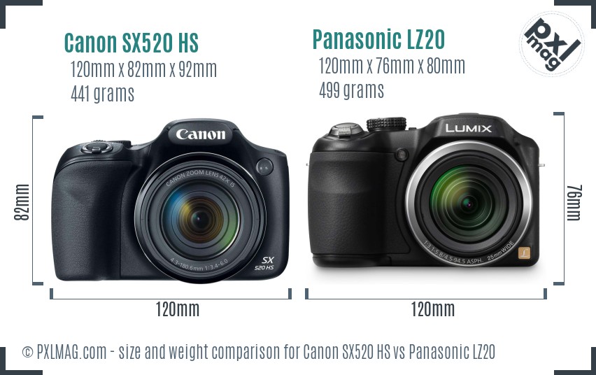 Canon SX520 HS vs Panasonic LZ20 size comparison Canon SX520 HS vs Panasonic LZ20 size comparison