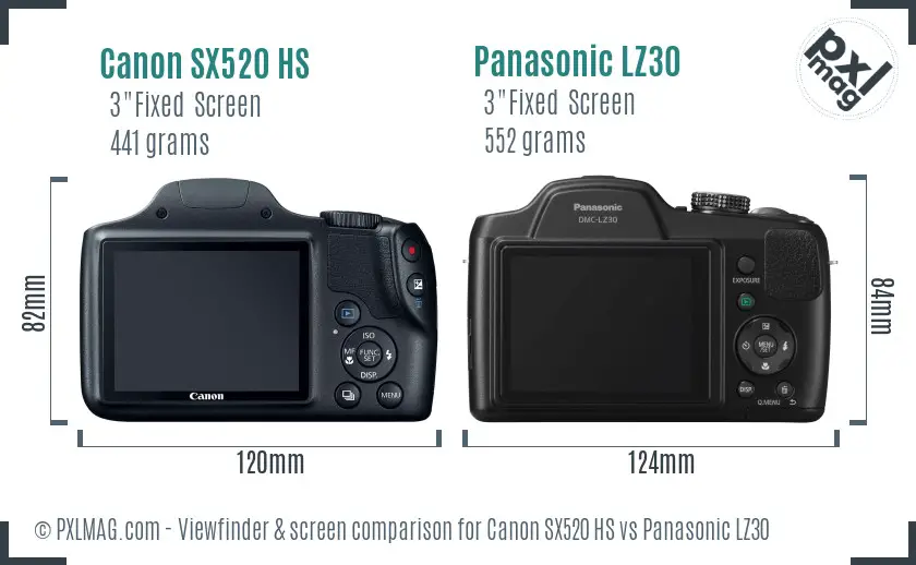 Canon SX520 HS vs Panasonic LZ30 Screen and Viewfinder comparison Canon SX520 HS vs Panasonic LZ30 Screen and Viewfinder comparison