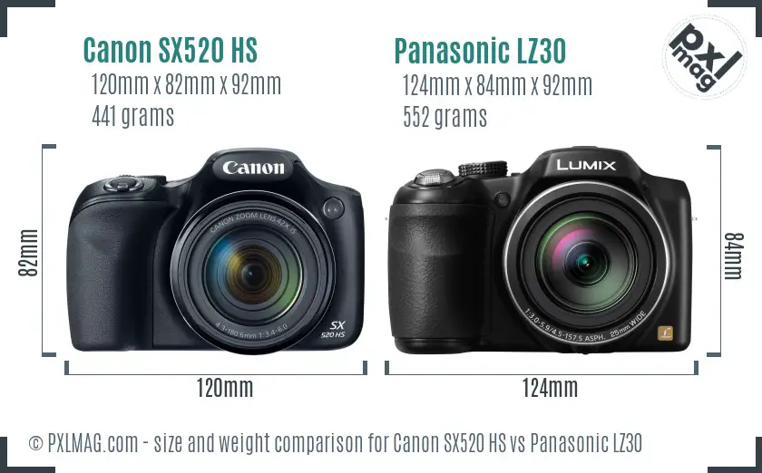 Canon SX520 HS vs Panasonic LZ30 size comparison Canon SX520 HS vs Panasonic LZ30 size comparison