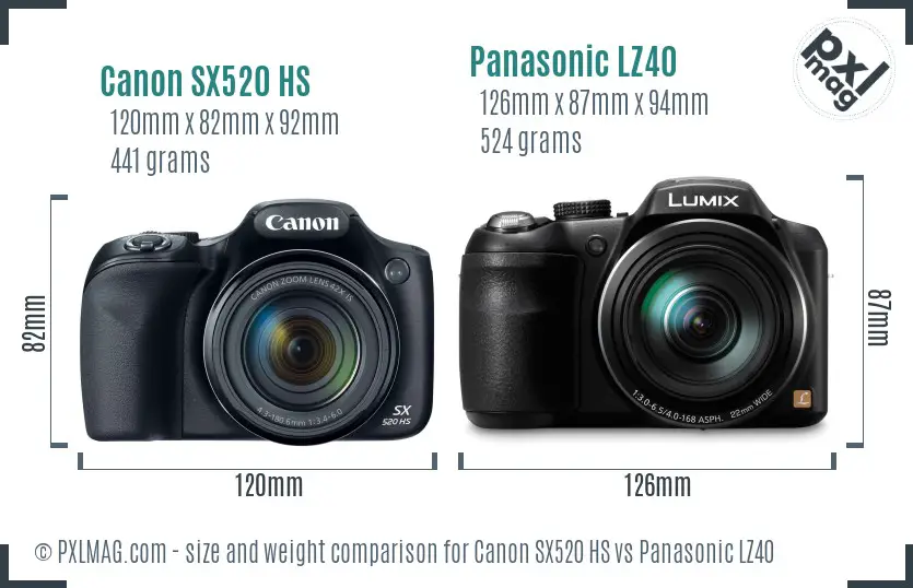Canon SX520 HS vs Panasonic LZ40 size comparison