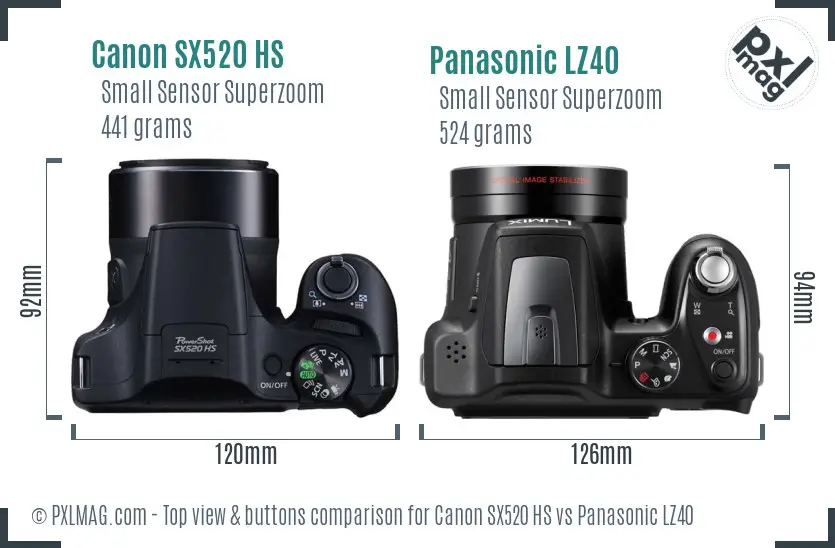 Canon SX520 HS vs Panasonic LZ40 top view buttons comparison