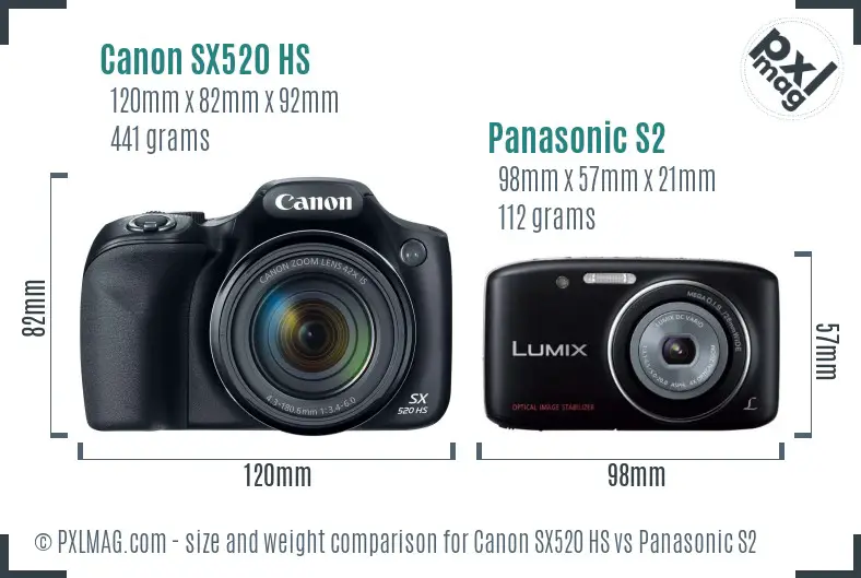 Canon SX520 HS vs Panasonic S2 size comparison
