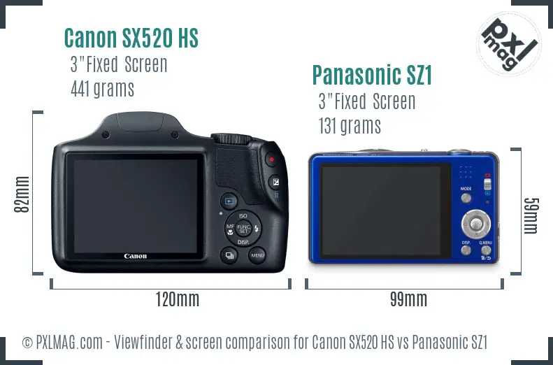 Canon SX520 HS vs Panasonic SZ1 Screen and Viewfinder comparison Canon SX520 HS vs Panasonic SZ1 Screen and Viewfinder comparison