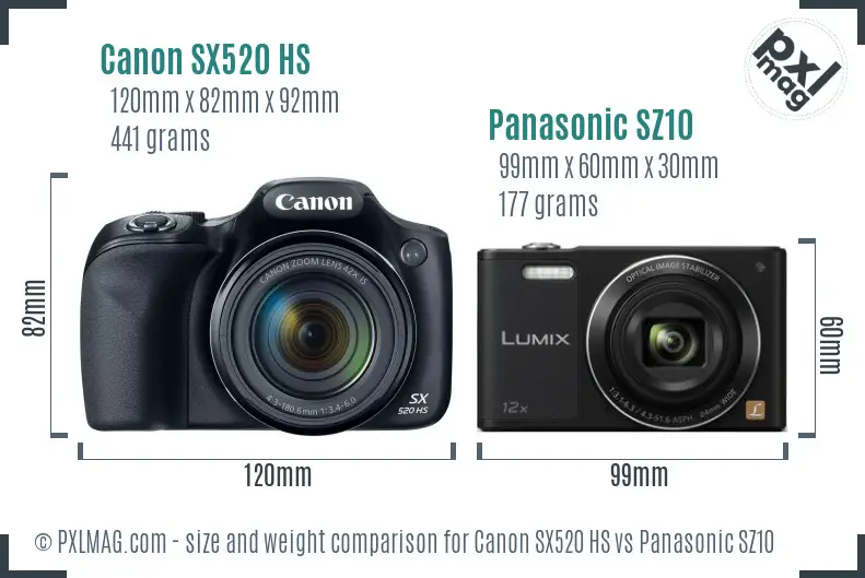 Canon SX520 HS vs Panasonic SZ10 size comparison