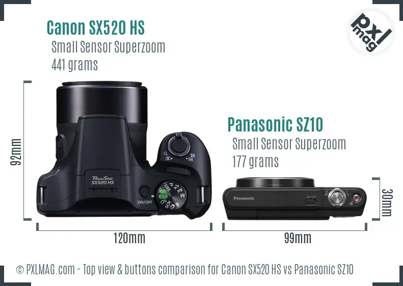 Canon SX520 HS vs Panasonic SZ10 top view buttons comparison