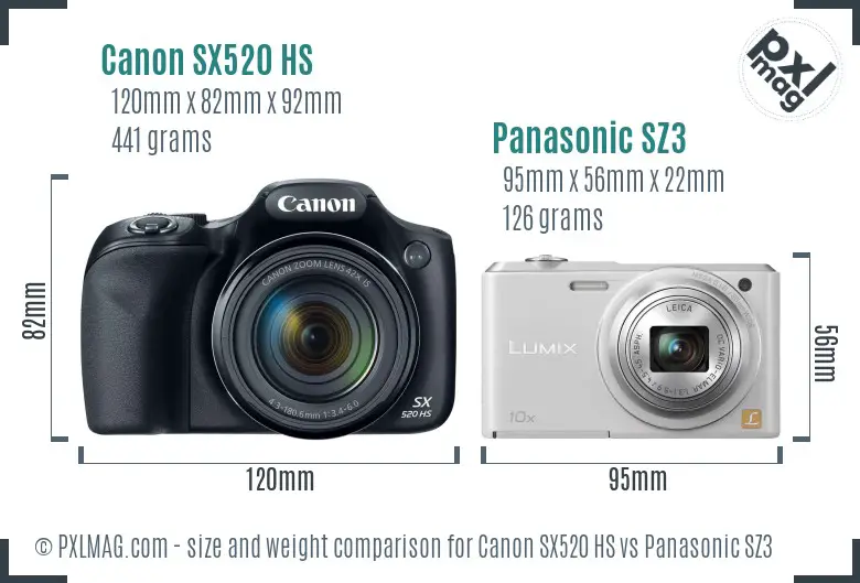 Canon SX520 HS vs Panasonic SZ3 size comparison