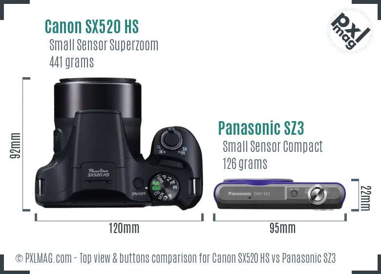 Canon SX520 HS vs Panasonic SZ3 top view buttons comparison